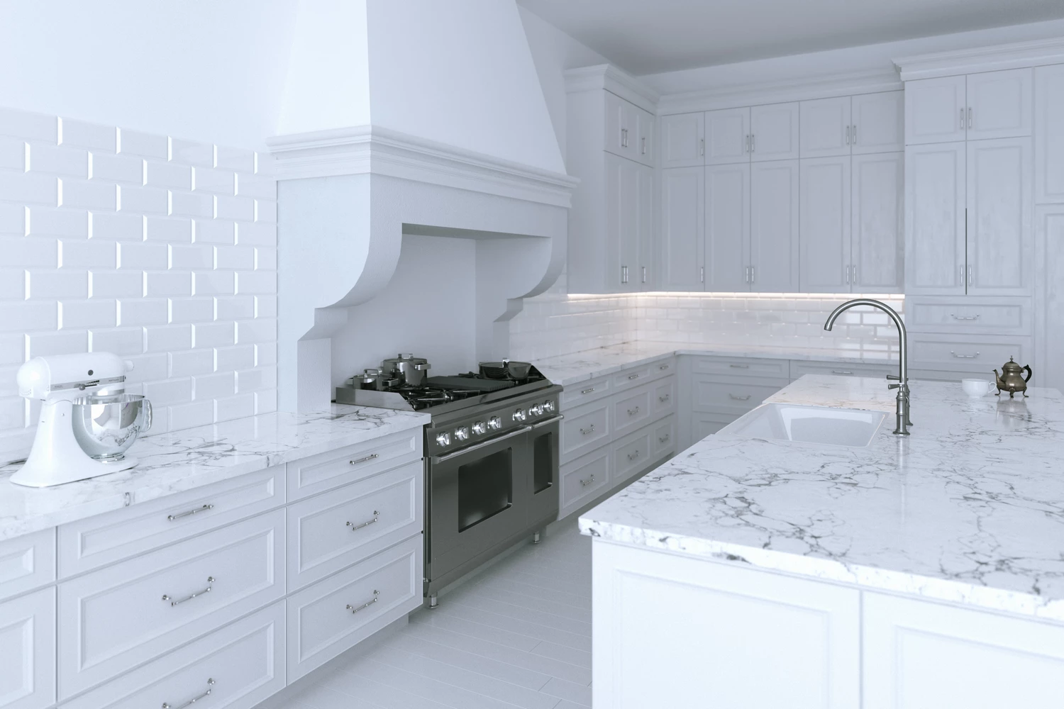white marble kitchen worktops